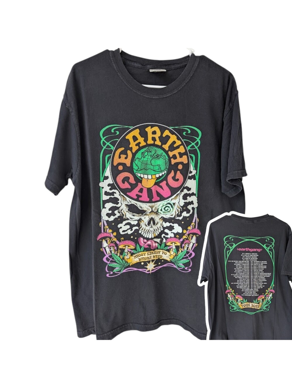 Earthgang Rap T-Shirt Large Black Steal Your Face Tour Weed Grateful Dead 22x29